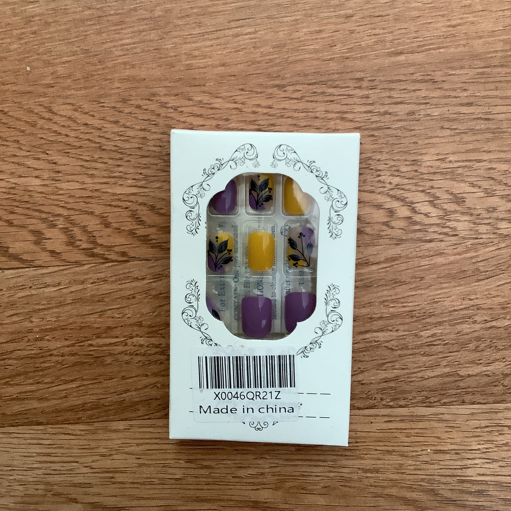 Yellow and purple press on nails