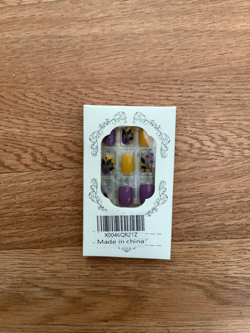 Yellow and purple press on nails