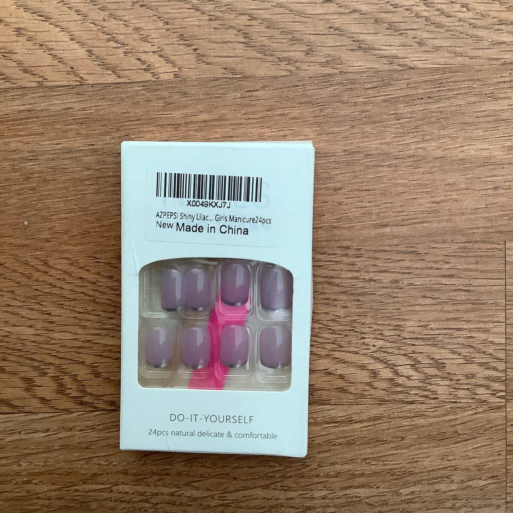 Purple with silver French tip press on nails