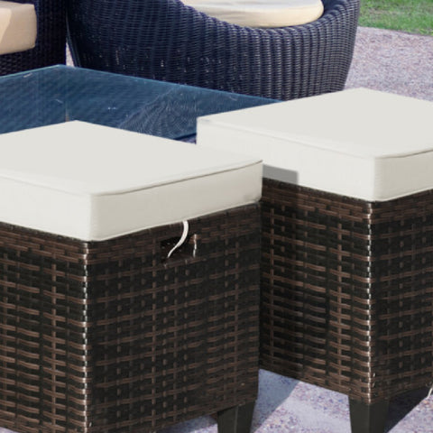 2 Pieces Patio Rattan Ottoman Set
