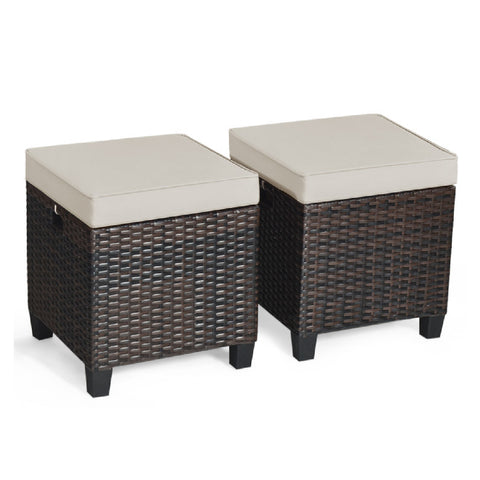 2 Pieces Patio Rattan Ottoman Set